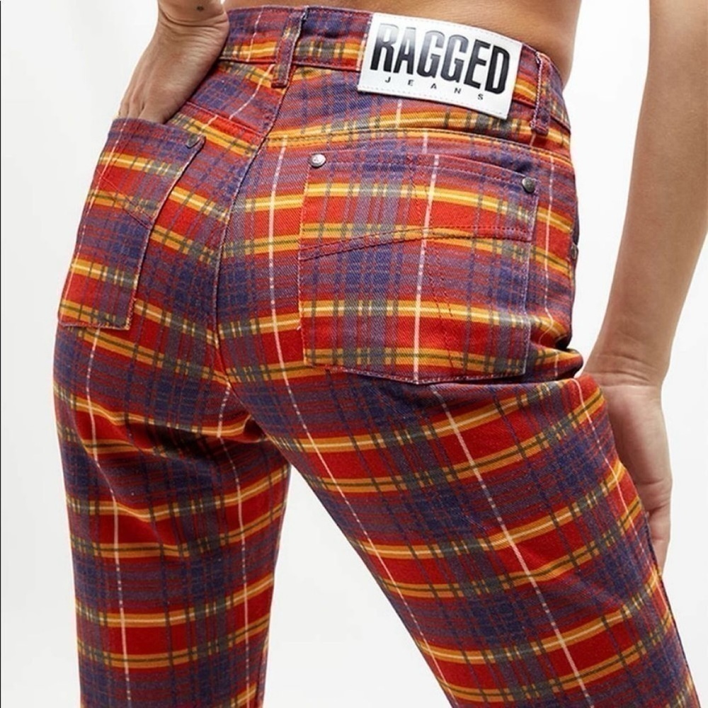 NWT The Ragged Priest Ragged Jeans Register Flare Jeans in Red Checkers‎ Size 24 - Picture 4 of 14